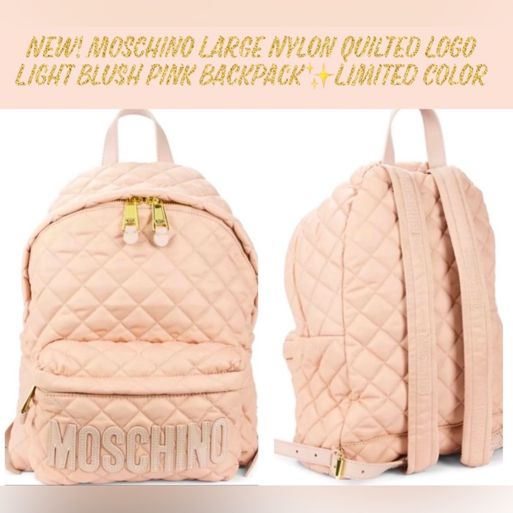 🎉HP🎉New Moschino Large Nylon Quilted Logo Light Blush Pink Backpack✨LimitedEd - Picture 8 of 15